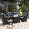 LayinSun 7 Pieces Outdoor Patio Furniture Set with Fire Pit Table, Rattan Wicker Swivel Rocker Chairs Sets with Swivel Glider Chairs and Coffee Table