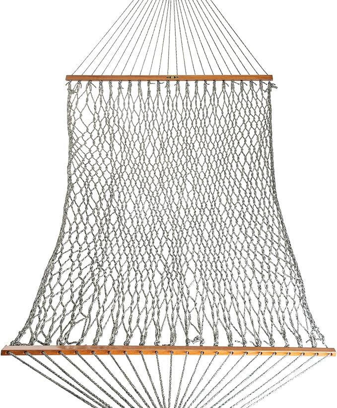 Original Pawleys Island Deluxe Green Oatmeal Heirloom Tweed DuraCord Rope Hammock – 13 ft. x 60 in., 2-Person, 450 lb Capacity, Oak Spreader Bar, Zinc-Plated Hardware, Handcrafted in The USA