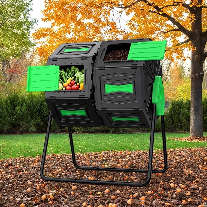 AACULPET 45 Gallon Dual Chamber Compost Tumbler, BPA-Free Rotating Outdoor Composter for Kitchen Waste & Yard, Heavy-Duty Fast Composting Bin for Sustainable Winter Gardening & Spring Prep