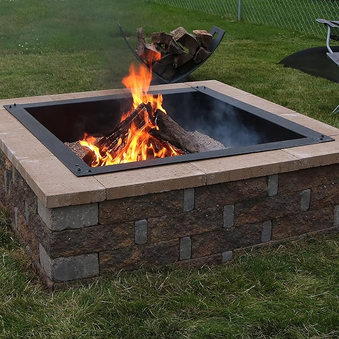 Sunnydaze Fire Ring for Outside - Wood-Burning Metal Fire Pit Ring Insert - Above or In-Ground DIY - 42-Inch Square Outer/36-Inch Square Inner Diameter