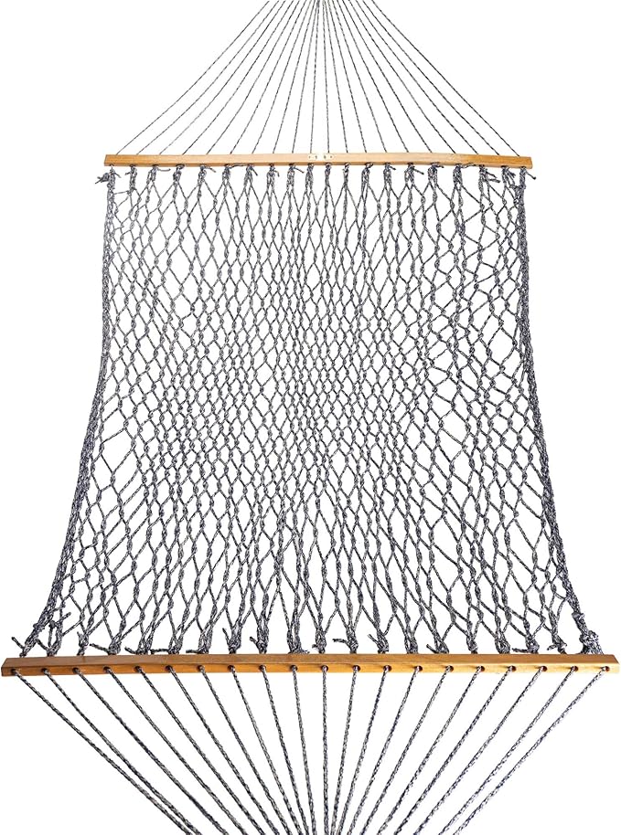 Original Pawleys Island Deluxe Navy Oatmeal Heirloom Tweed DuraCord Rope Hammock – 13 ft. x 60 in., 2-Person, 450 lb Capacity, Oak Spreader Bar, Zinc-Plated Hardware, Handcrafted in The USA