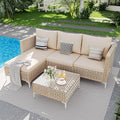 Patio Furniture Set, Outdoor Couch with Glass Coffee Table&Thick Cushion, Wicker Chaise Longue Sofa Set, All-Weather PE Rattan Conversation Set for Garden, Deck, Poolside(3pcs Yellow&Beige)