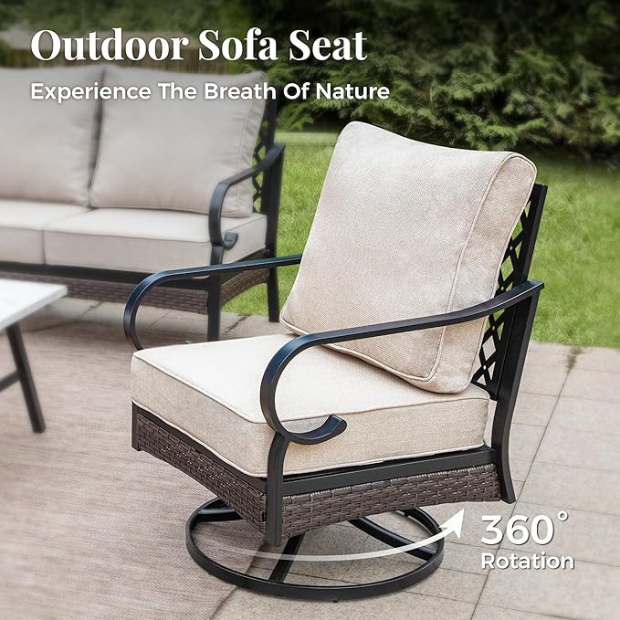 Patio Furniture Set with Coffee Table, Outdoor Conversation Set with 2 x Swivel Chairs, 1 x 3-Seat Sofa for Lawn Garden Backyard, Beige