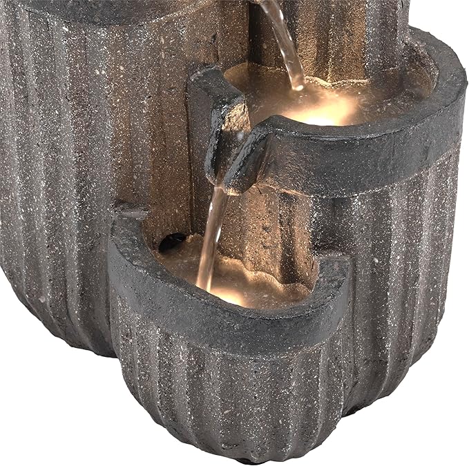 Alpine Corporation WIN1372 14" Tall Cascading Tabletop Fountain with LED Lights – Decorative Indoor Water Feature for Desk, Patio, and Home Décor, Gray