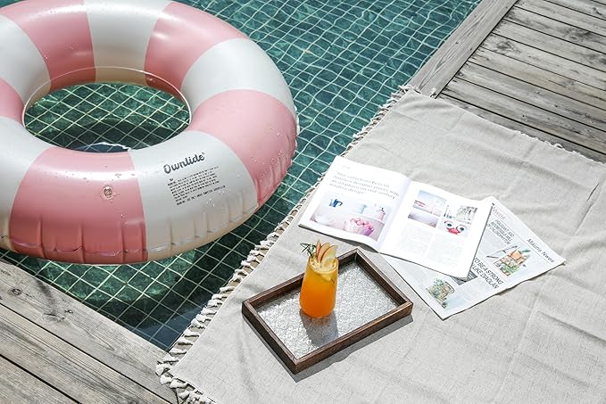Large Swim Ring with Handles for Kids Adults, 35 Inch Classic Striped Pool Inner Tubes, Inflatable Pool Floats, Float Naked, Pool Floaties Adult Size for Summer Pool Party Beach Pink 1