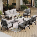 SUNSHINE VALLEY 6 Piece Metal Outdoor Patio Furniture Sets, Patio Conversation Sets 1 3-Seater Sofa, 4 Single Sofa with 5.75" Thick Cushion & Coffee Table, Black Frame Backyard Furniture, Light Gray