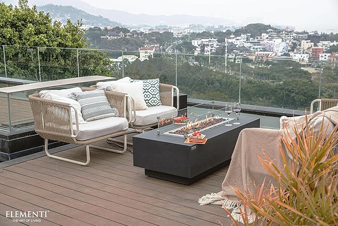 Elementi | Granville Gas Fire Pit Cast Concrete 60" Rectangular Fire Table, Outdoor Fire Pit Electronic Ignition | Canvas Cover, Lava Rock Included | Dark Gray (Natural Gas)