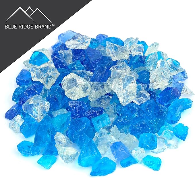 Light Blue, Sky Blue, Clear Fire Pit Glass - Fire Glass for Fire Pit - Firepit Glass Rock - Glass Stones - Fire Pit Glass Rocks - Gas & Propane Fire Pit & Fireplace Glass (50 Pound, Ocean)