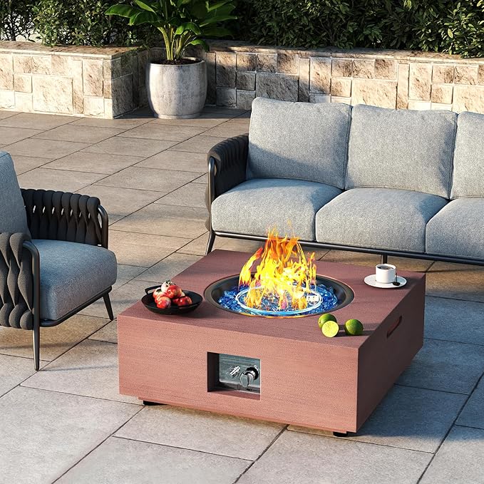 28 Inch Fire Pit Table Propane Fire Pit 40,000btu Gas Fire Pits for Outdoor Outside Patio with Burner Lid, Glass Rocks