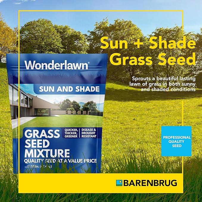 Barenbrug Wonderlawn Sun and Shade Grass Seed Mix for Lawn Care and Landscaping, 10 lbs. Bag