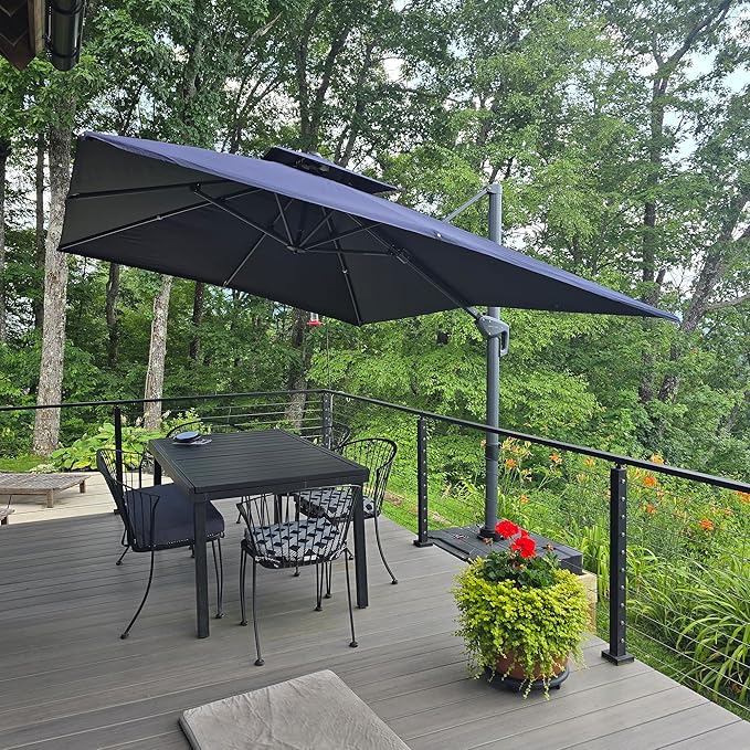 PURPLE LEAF 9' X 12' Patio Umbrella with Base Outdoor Rectangle Umbrella Large Cantilever Umbrella Heavy Duty Outdoor Market Umbrella for Garden Deck Backyard Pool Navy