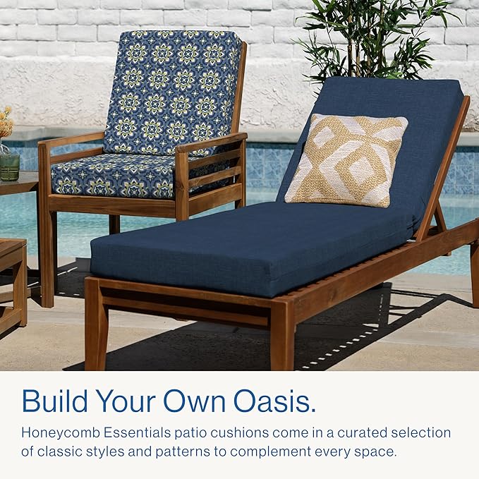Honeycomb Outdoor Essentials Chaise Lounge, 21 x 70, Hampton Texture Navy Chair Cushion for Patio Furniture
