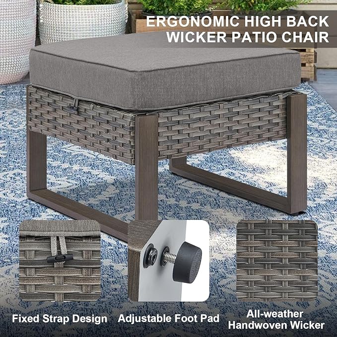 Belord Modern Outdoor Patio Furniture 7 - Person Outdoor Swivel Glider Seating Group, Backyard Wicker Furniture Set with Aluminum Armrests, Grey Wicker Grey Cushion