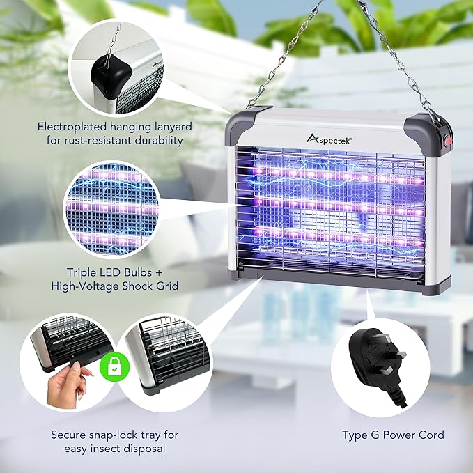 Aspectek LED Bug Zapper Indoor – High-Voltage Mosquito and Fly Trap, Energy-Efficient Insect Killer with 3 Long-Life LED Lamps, Safe & Durable Bug Light Trap for Home