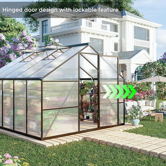 8 x 14 FT Aluminum Large Walk-in Greenhouse for Outdoors, Gray Polycarbonate Garden