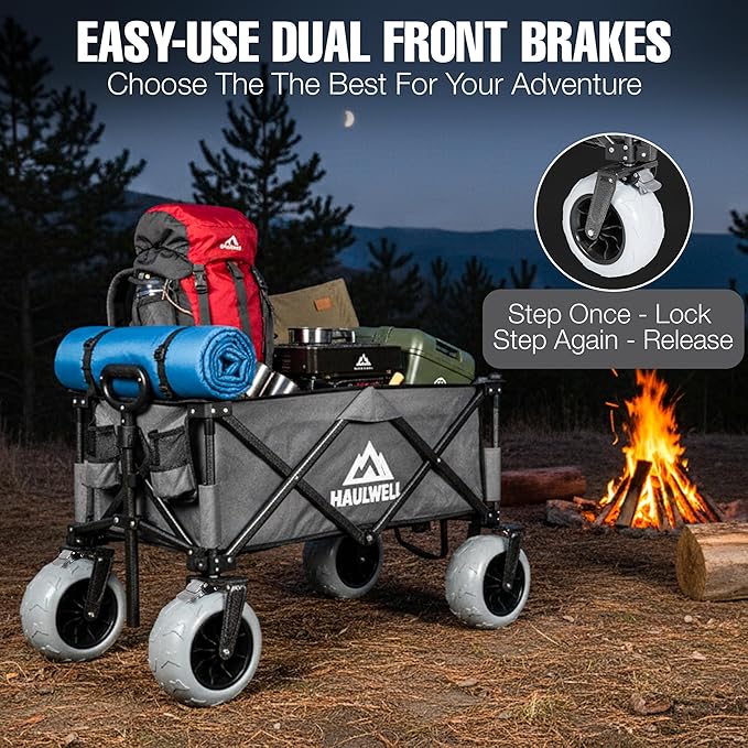 Beach Wagon for Sand with Big Wheels | All Terrain Folding Utility Cart | Collapsible Heavy Duty Wagon Cart for Kids, Beach and Camping | Haulwell
