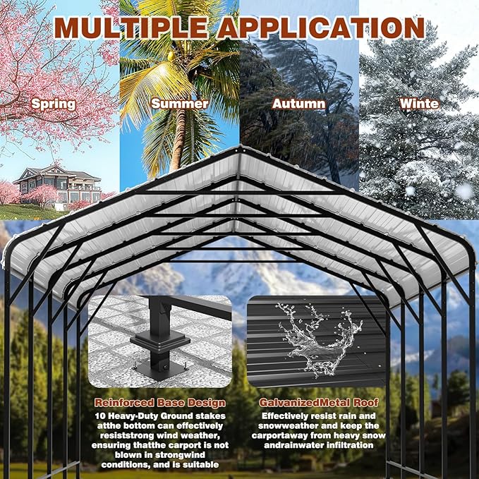 LEVELEVE 12x20 FT Heavy-Duty Metal Carport, Galvanized Steel Car Canopy with Reinforced Base Frame, Outdoor Shelter for Cars, Trucks, Boats, Tractors & RV