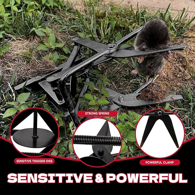 Mole Traps 2 Pack, Scissor Mole Trap That Kill Best，Mole Traps for Lawns Ground，Easy Step Mole Eliminator，Black Coated