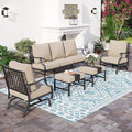 Patio Furniture Set, Modern Metal Outdoor Patio Furniture, 3 Seater Sofa, 2 Rocking Chairs, 2 Ottomans and 5.75" Extra Thick Cushion, Patio Conversation Set for Garden Backyard Deck