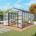 KEIKI Walk-in 10x14 FT Polycarbonate Greenhouse, Aluminum Frame Outdoor Greenhouse with Roof Vent, Anchor Base & UV-Blocking Panels for Backyard Gardening, Black