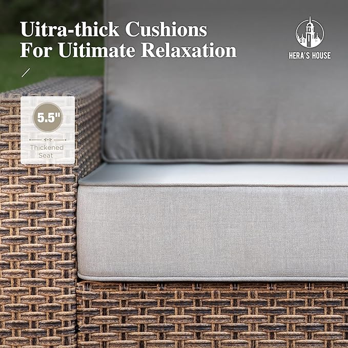HERA'S HOUSE Swivel Glide Patio Furniture Conversation Set, Outdoor Wicker Chairs with 4.92" Widened Armrest, 6 Pieces Deep Seating Rattan Sofa with 5.5" Gray Cushions for Deck Garden Yard