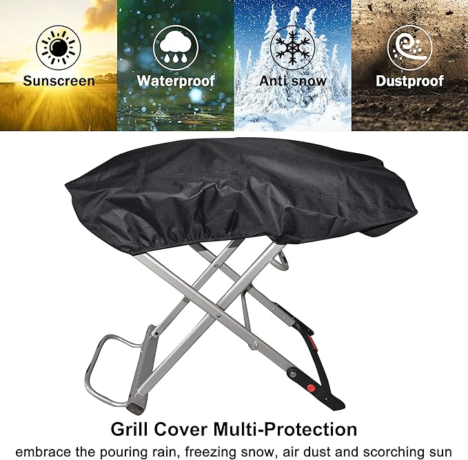 TOHONFOO Grill Cover for Weber 9010001 Traveler Portable Gas Grill - Heavy Duty Waterproof 600D Oxford Fabric and Adjustable Hem Grill Cover