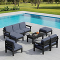 SERWALL 9 Pieces Patio Furniture Set, HDPE Outdoor Sectional Sofas, Outdoor Couch Set with Cushions and Coffee Table, Extra-Large Modular Conversation Set for Garden, Black Frame with Grey Cushion
