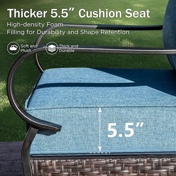 PHI VILLA Patio Furniture Set with 56" Fire Pit Table, Premium Outdoor Wicker Metal Frame Furniture with Upgraded Waterproof Thick Cushions for Porch, Poolside, Deck, and Yard