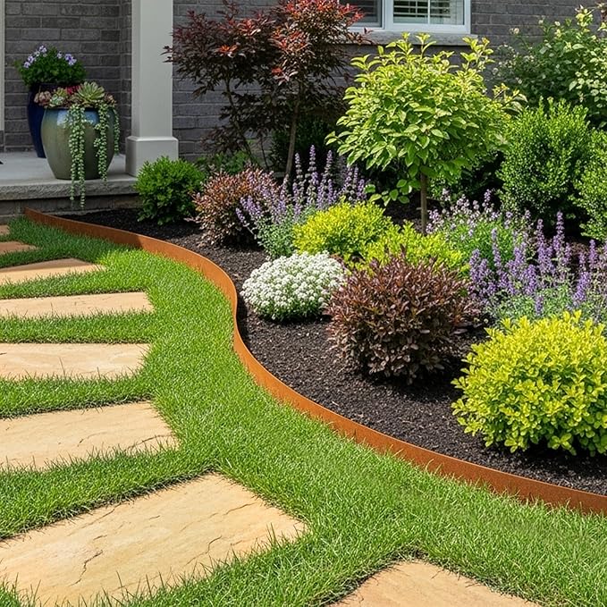 Worth Garden 33ft. Galvanized Steel Landscape Edging - 10-Pack 40" Metal Edging for Landscaping with 11 Stakes, Rust-Colored Powder Coating Hammer-in 4.5" Height Lawn Edging for Yard Pathway Divider