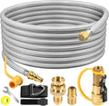 24FT Quick Connect Propane Hose for RV, 1/4'' Quick Disconnect Connect for RV to Gas Grill, Safety Shutoff Valve, Compatible with 1 LB Portable Appliance to RV 1/4" Female Quick Disconnect