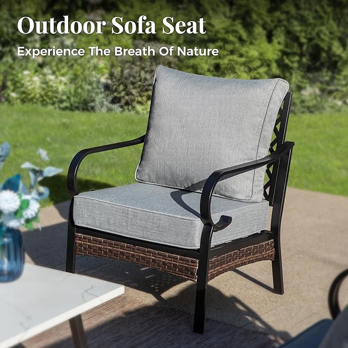 Patio Furniture Set with Coffee Table, Outdoor Conversation Set with 4 x Fixed Chairs, 1 x 3-Seat Sofa for Lawn Garden Backyard, Grey