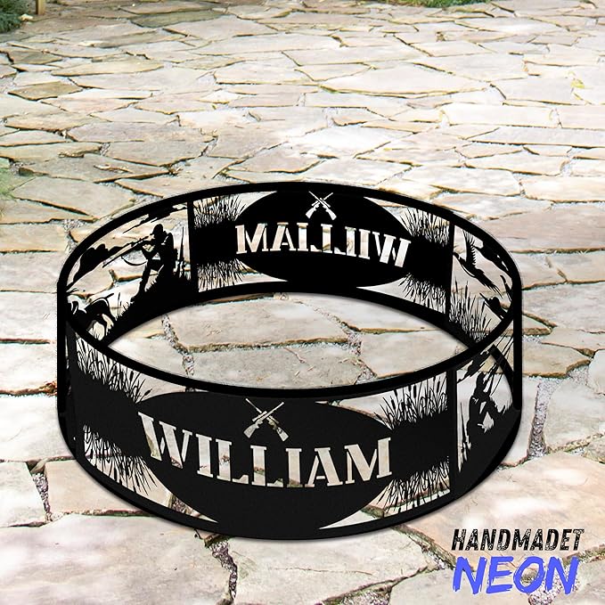 Personalized Bear Fire Pit Ring Wildlife Forest Stainless Steel Custom Name 360 Degree Campfire Ring Stove Outdoor BBQs Backyard Camping Garden Decor Gifts Father Nature Lover
