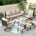 PHI VILLA 6 PCS Outdoor Patio Furniture Sets with 1x 3 Seater 72" Padded Deep Seating Bench, 2 x Cushioned Swivel Armrest Sofa Chairs, 2 x Ottoman and & 1 x Coffee Table for 5-7 Person