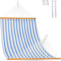 Lazy Daze Hammocks Quick Dry Hammock with Spreader Bar Textliene Fabric Double 2 Person Hammock with Chains Outdoor Patio Poolside Backyard Beach 450 lbs Capacity, Blue Stripes