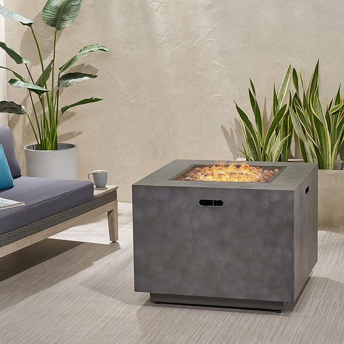Propane Fire Pit Table, 31 Inch Firepits for Outside, Square Gas Fire Pit for Outside Patio, Iron Propane Fire Table, 50000BTU, Stone Gray
