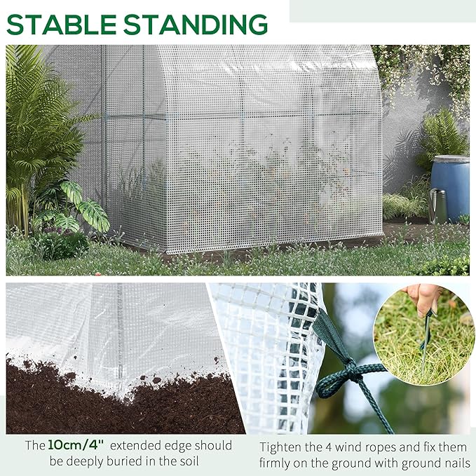 Outsunny 7' x 4' x 7' Outdoor Lean to Greenhouse, Walk-in Green House Plant Nursery with Roll-up Window, PE Cover, White