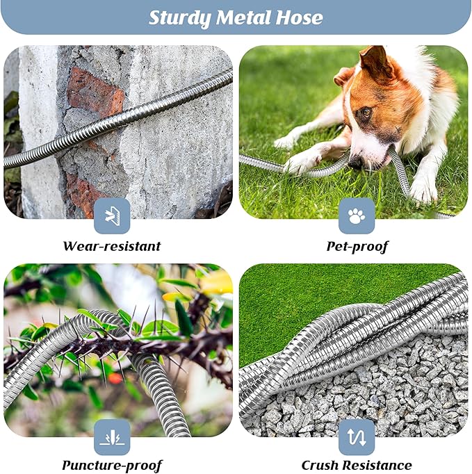 Garden Hose 100FT, Water Hose with 10 Function Nozzle, Garden Hose Metal with Leak-proof Connectors, No-Kink, Lightweight, Puncture-proof, Pet-proof, Sturdy, 550PSI, Hose for Outdoor, Yard