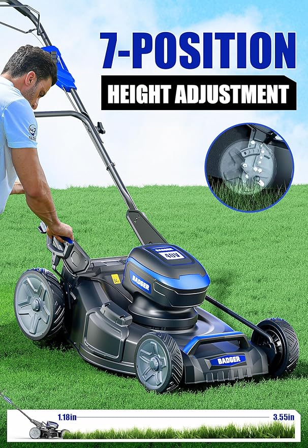Wild Badger Power 40V 21″ Cordless Lawn Mower Brushless, 6,458 sq ft/0.148 ac, 2×4.0Ah Batteries & Fast Charger, 7-Position Heights,for Medium-to-Large Lawns