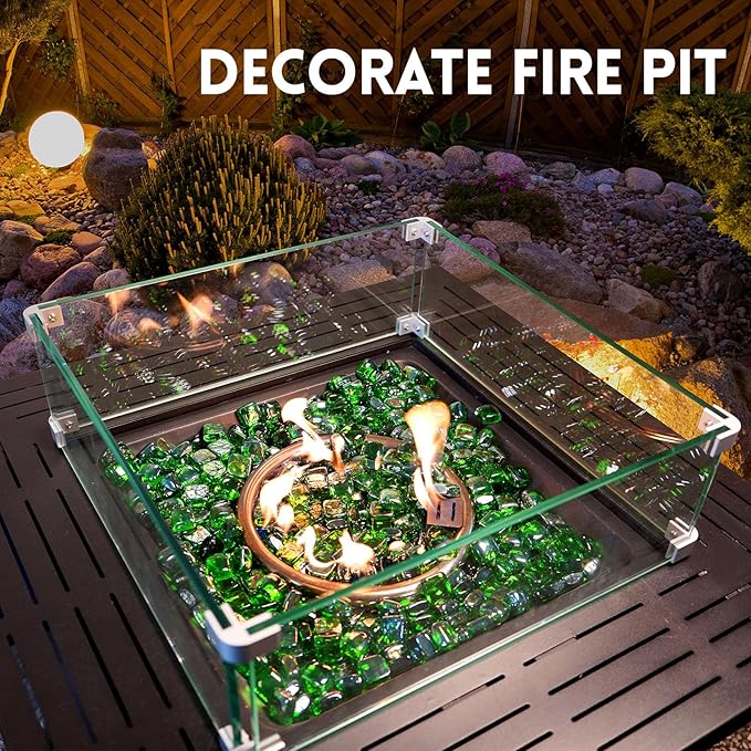 GasSaf Green Fire Glass Cubes for Outdoor Fire Pit, Fireplace, Replaces Existing Gas Logs & Lava Rocks, 1 Inch Glass(10 Pound)(Green Luster)