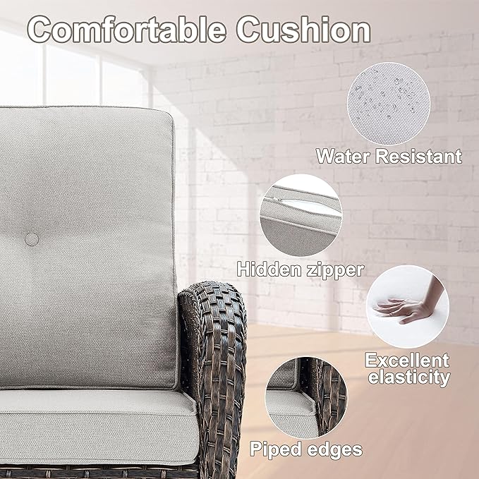 Patio Furniture Swivel Glider PE Wicker Chairs, Outdoor Swivel Rocker Seating with Cushions for Porch Deck Balcony, Brown/Beige