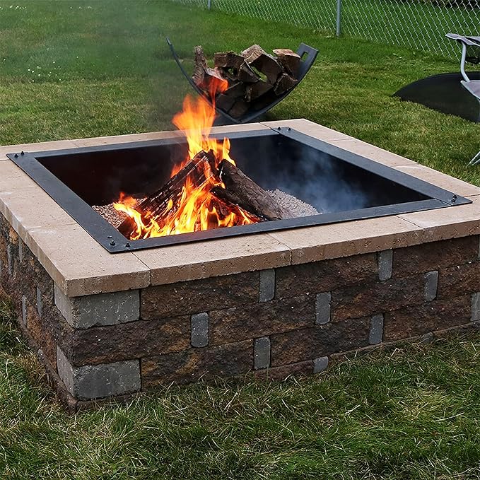 Sunnydaze Fire Ring for Outside - Wood-Burning Metal Fire Pit Ring Insert - Above or In-Ground DIY - 36-Inch Square Outer/30-Inch Square Inner Diameter