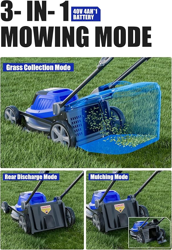 Wild Badger Power 40V 18″ Cordless Lawn Mower Brushless , 3,767 sq ft/0.087 ac, 1×4.0Ah Battery & Fast Charger, 5-Position Height ,for Small-to-Medium Lawns