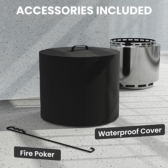 19 Inch Smokeless Fire Pit, Portable Outdoor Stainless Steel Fire Pit for Patio Backyard Garden Camping, Smokeless Technology