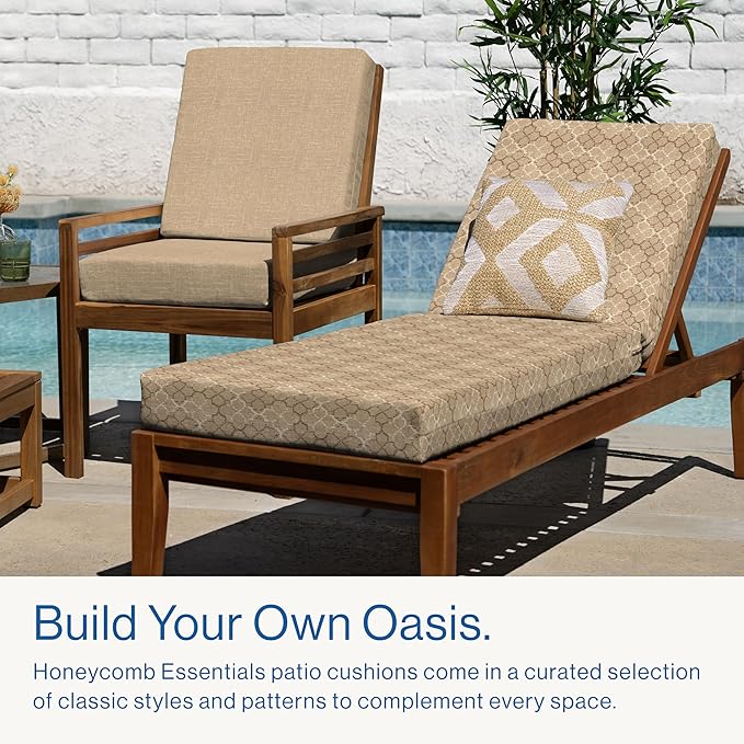 Honeycomb Outdoor Essentials Chaise Lounge, 21 x 70, Courtyard Geo Almond Chair Cushion for Patio Furniture