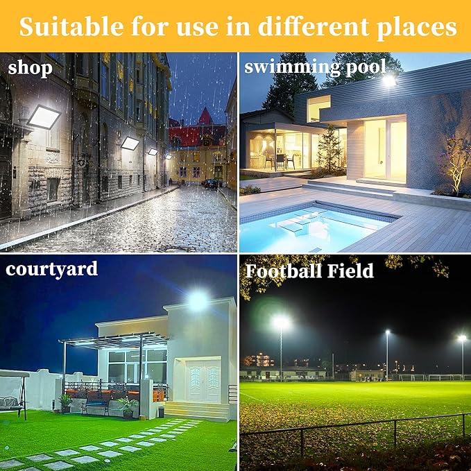 2 Pack 200W LED Flood Lights Outdoor Plug in,25000 LM Super Bright Outdoor Stadium Lights, IP66 Waterproof 6000K Daylight White Security Lights,Floodlights for Garage,Yard,Garden,Playground,Patio