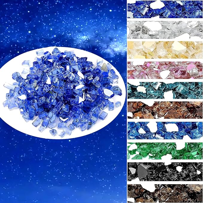 Onlyfire 10 pounds Fire Glass for Propane Fire Pit and Gas Fireplace, 1/4 Inch Reflective Firepit Glass Rocks for Fire Pit Table and Fire Bowl, Cobalt Blue