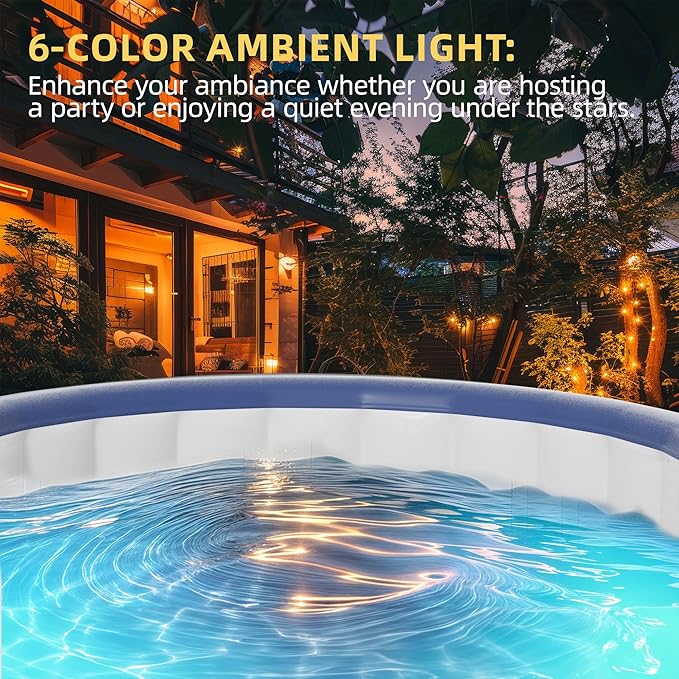2-4 Person Inflatable Hot Tub, Portable Outdoor Spa with 146 Soothing Air Jets(73" x 28"), Portable Hot Tub with Cover and Heater Pump, Gray
