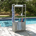 Ulax furniture Harrisburg Pool Float Storage Organizer, Steel Pool Float Holder with Basket Shelf, Towel Bars & Hooks