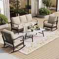 SUNSHINE VALLEY 4 PCS Metal Outdoor Patio Furniture Set, Patio Conversation Sets 1 3-Seater Sofa, 2 Rocking Chairs with 5.75" Extra Thick Cushion & Coffee Table, Black Frame Backyard Furniture, Beige