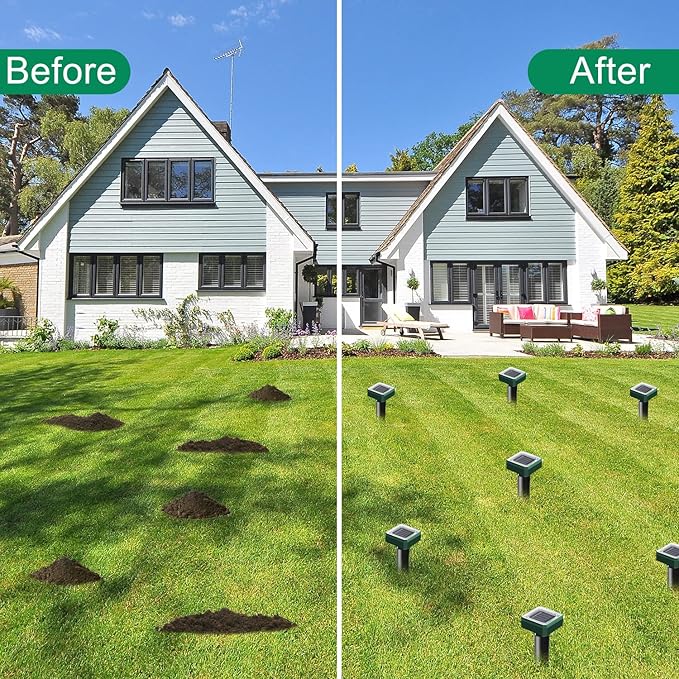 Mole Repellent Solar Powered, 6 Pack Solar Mole Repellent Ultrasonic for Vole, Snakes, Gopher, Waterproof Sonic Vole Deterrent Spikes,Snake Gopher for Garden and Yard